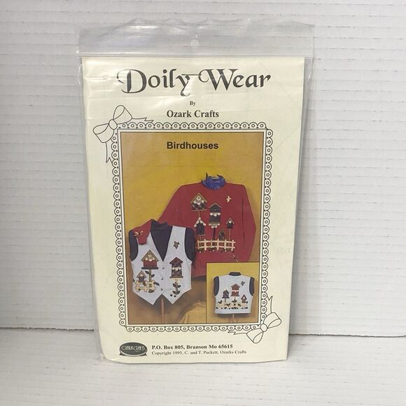 Vintage 1995 Doily Wear by Ozark Birdhouses Applique Sewing Pattern UNCUT - Picture 1 of 3